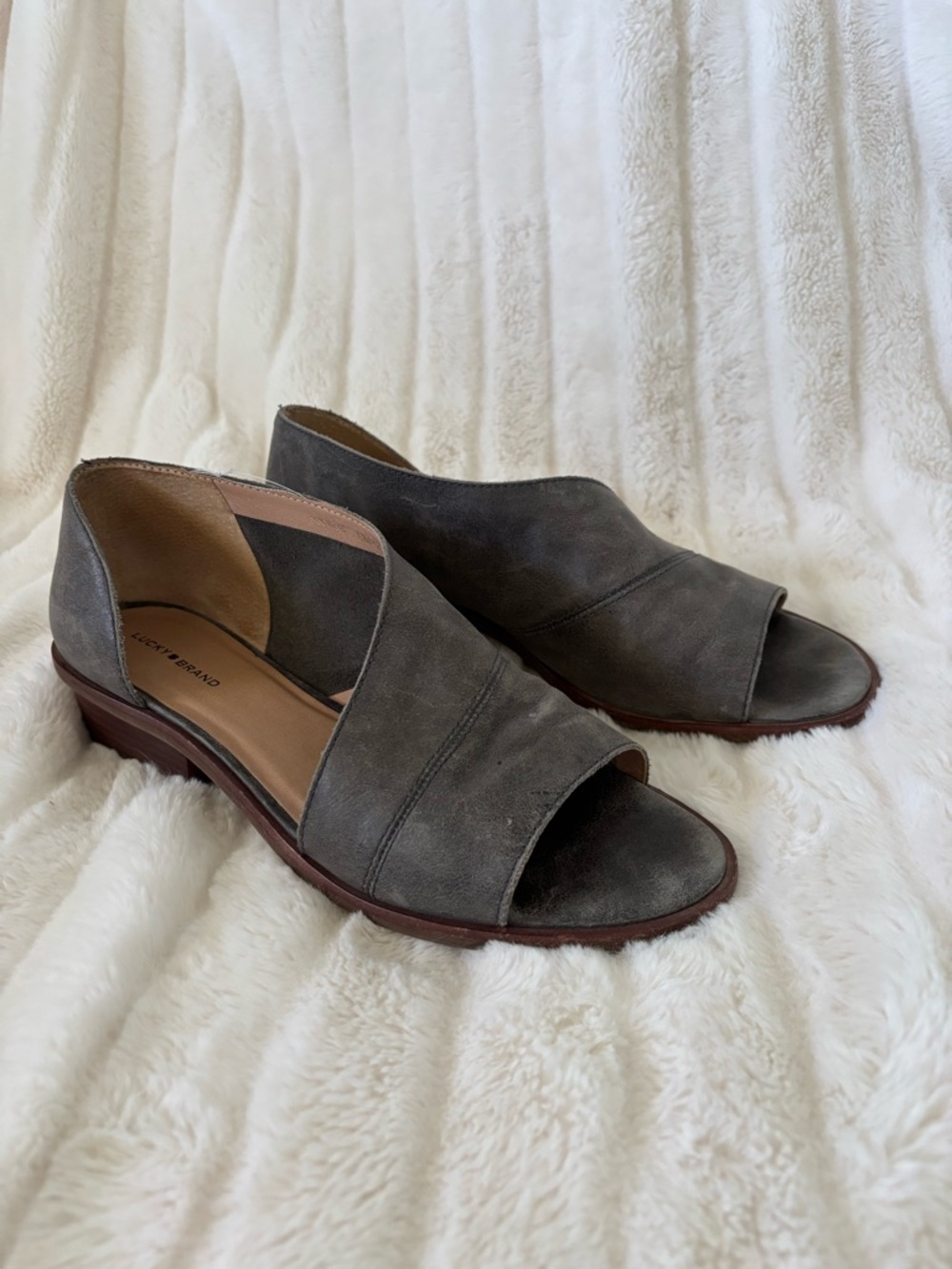 Lucky Brand Gray Suede Open-Side Mules